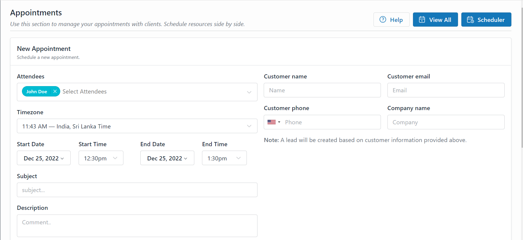 appointment page configuration