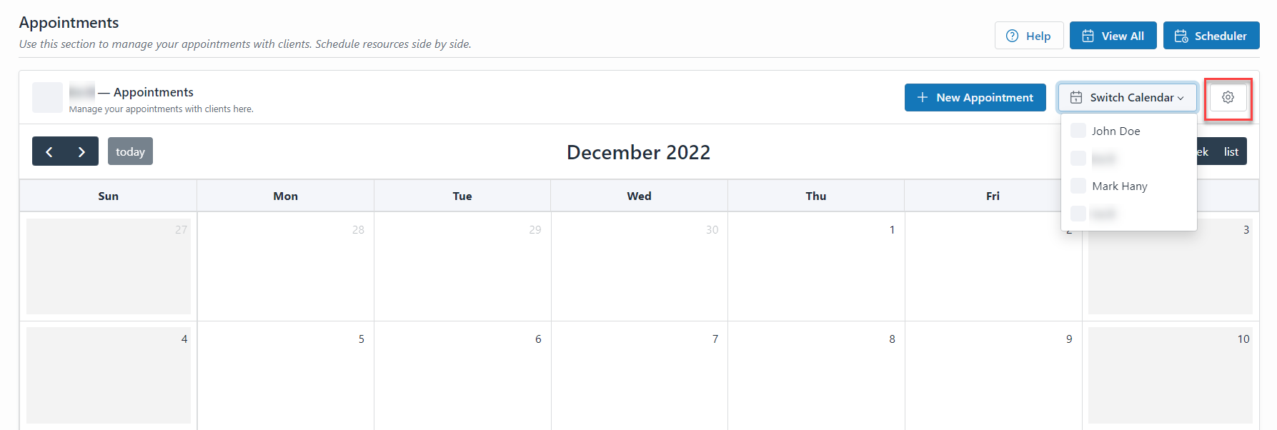 Employee Calendars page