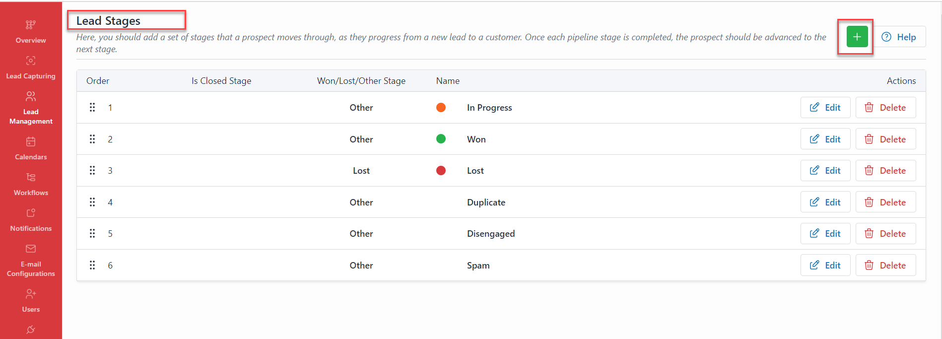 Setting Up Lead Stages