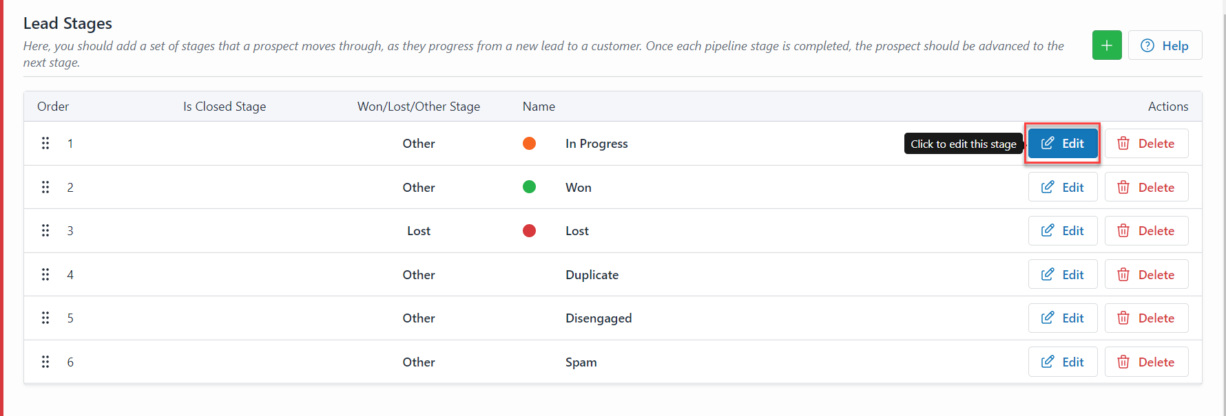 Setting Up Lead Stages