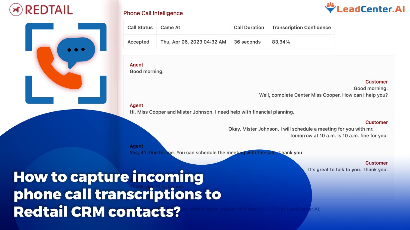 How to capture incoming phone call transcriptions to Redtail CRM contacts
